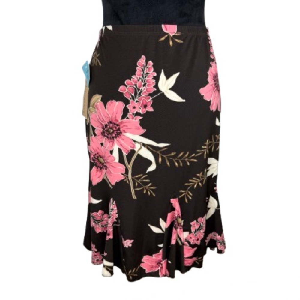 VTG Susan Lawrence Y2K Shipwreck Ruffle Skirt Sz Large Black Floral Lg Bloom NWT